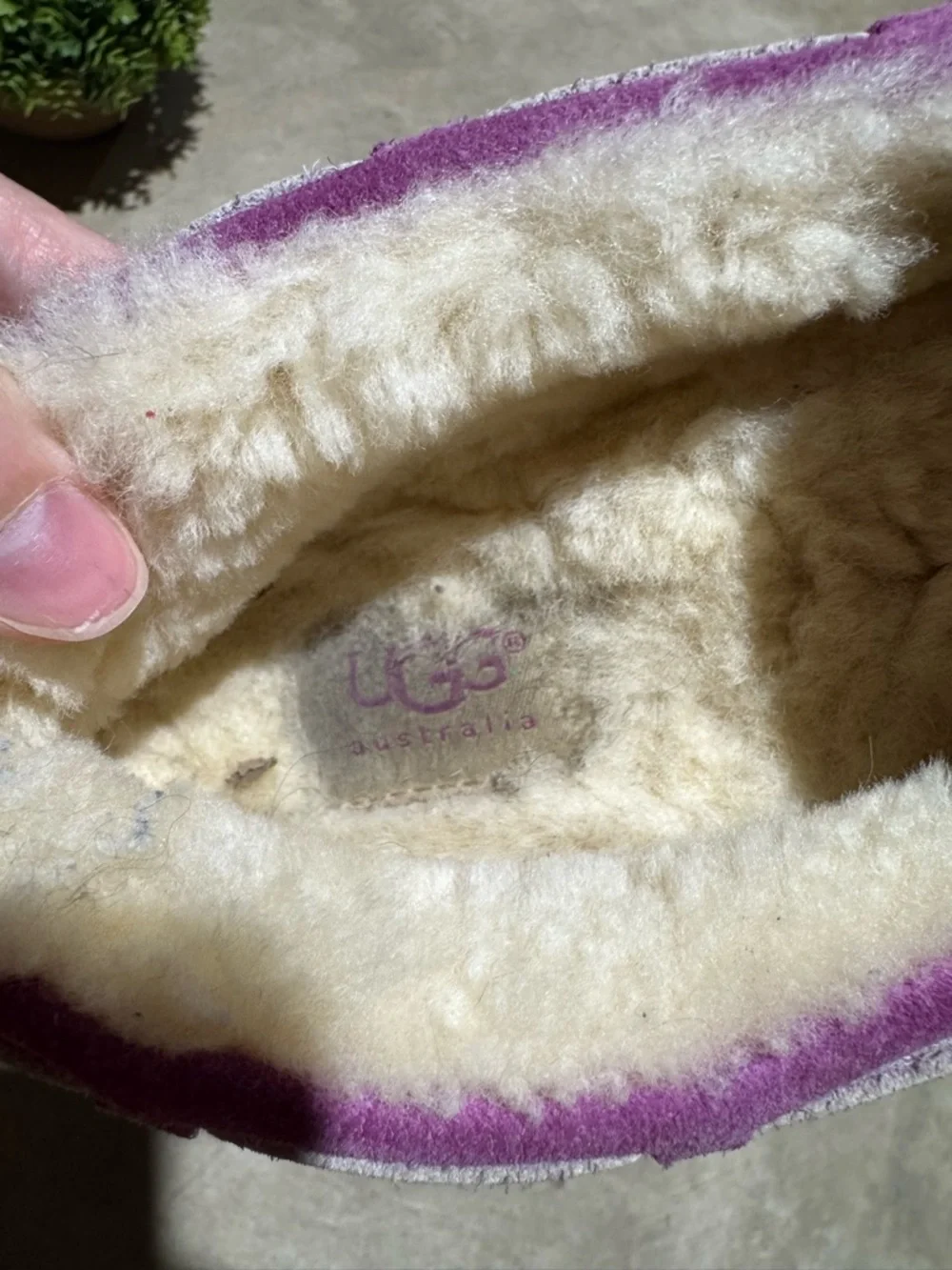 UGG Dakota Slippers Gurls Size 2 Purple Pink Leather Shearling Cozy Comfy Winter